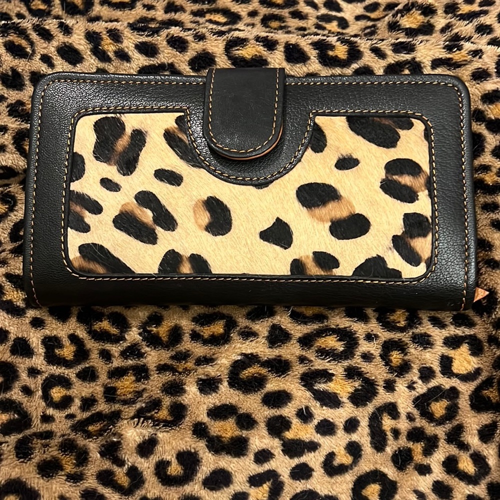 Cowhide Leopard and Cowhide Black Leather w/magnetic snap. New in box